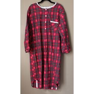 Lanz Of Salzburg Eileen West Nightgown M Plaid Flannel Hearts Holiday Cottage
